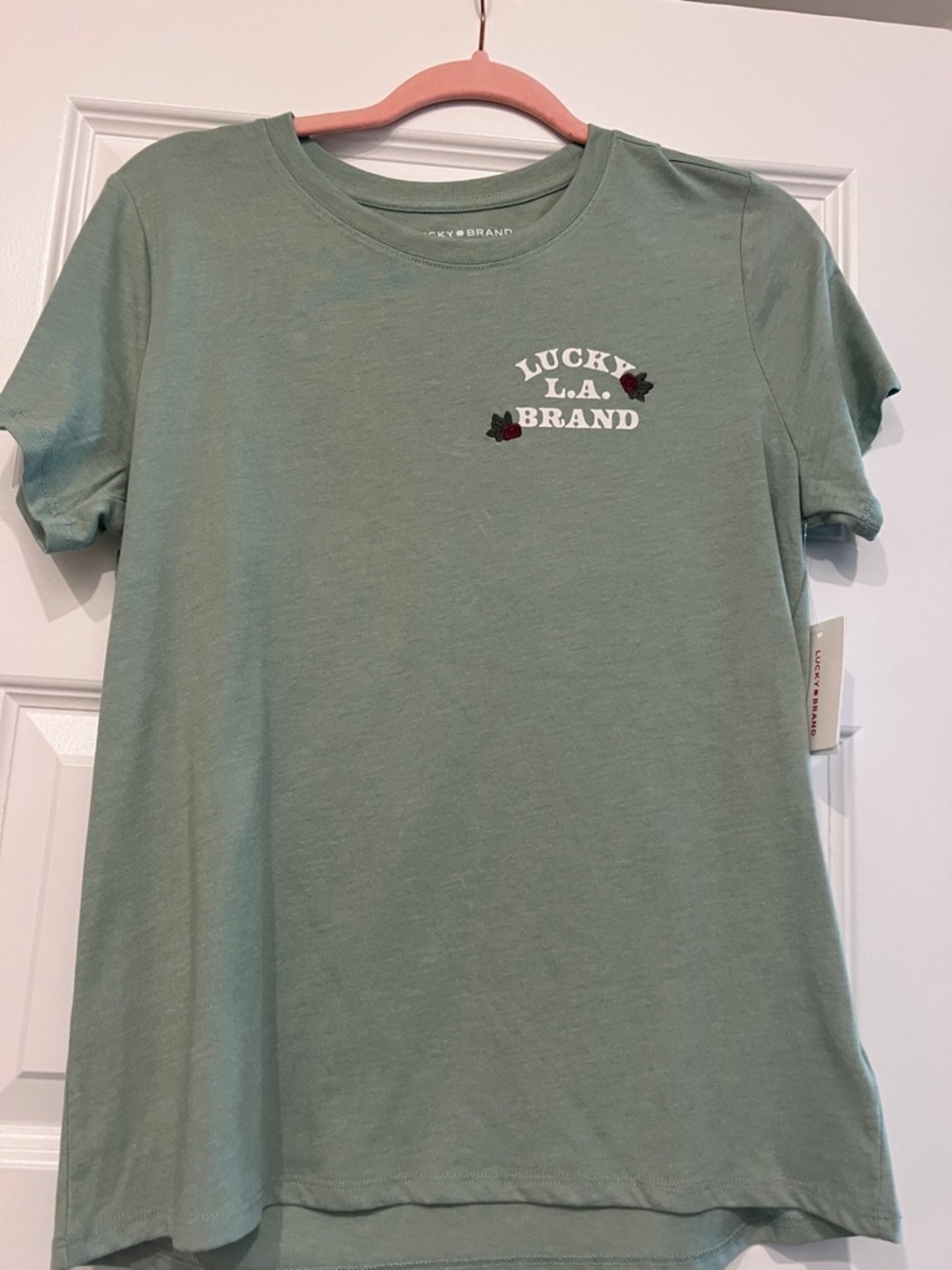 Lucky Brand Sage Green Short Sleeve Tee with Mini Embroidery